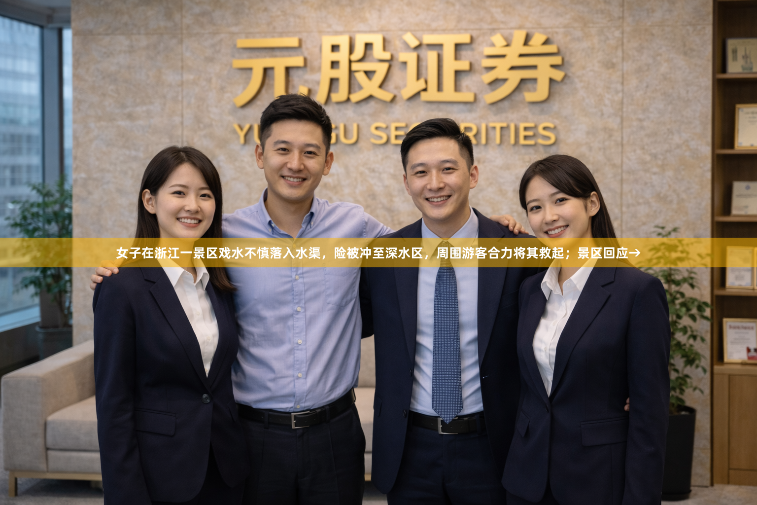 女子在浙江一景区戏水不慎落入水渠，险被冲至深水区，周围游客合力将其救起；景区回应→